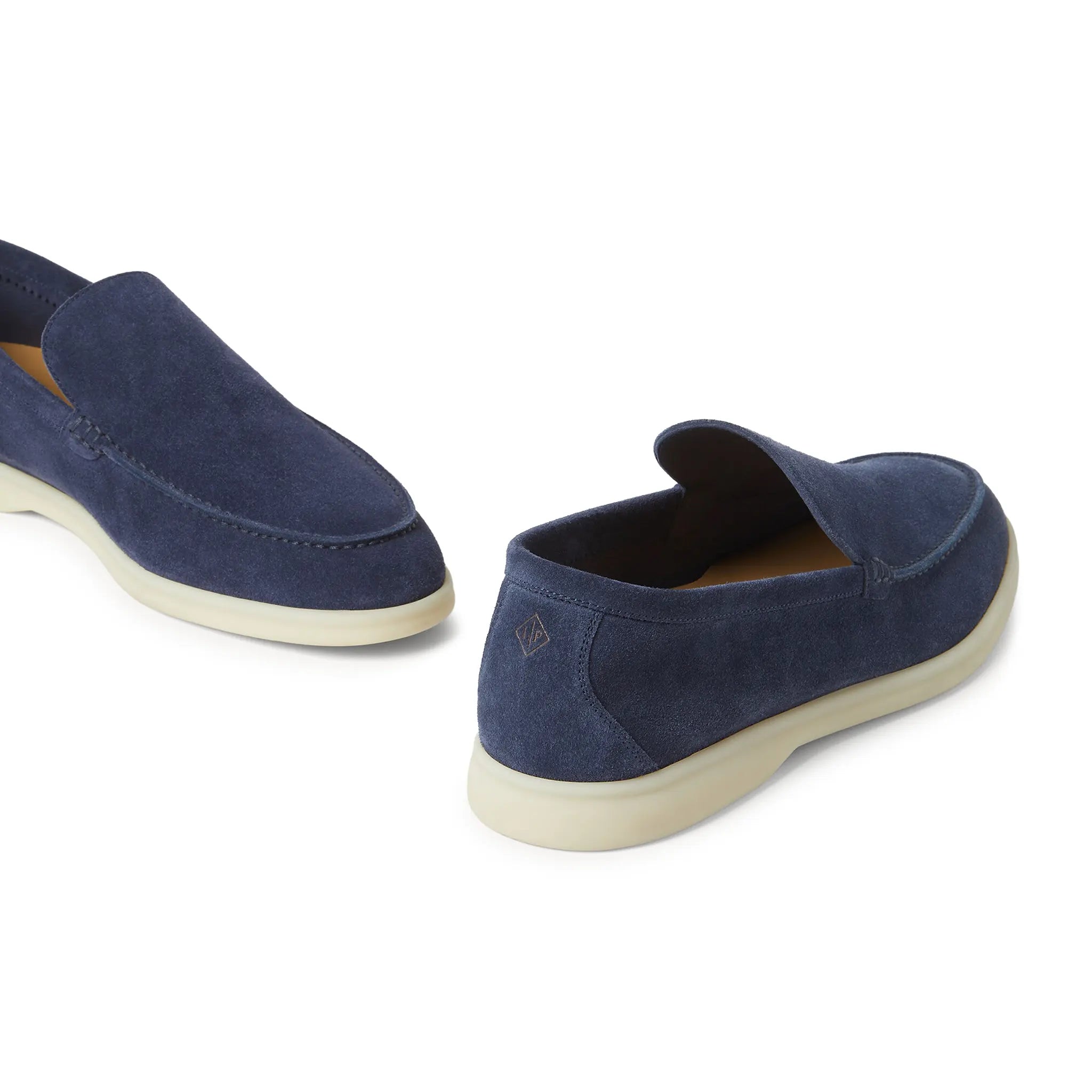 Back Side View of Loro Piana Summer Walk Suede Dark Deep Sea Loafers FAE8124_W1JT
